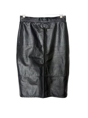 Vintage Express Black Leather Pencil Skirt Womens 9 Small Witchy Whimsigoth